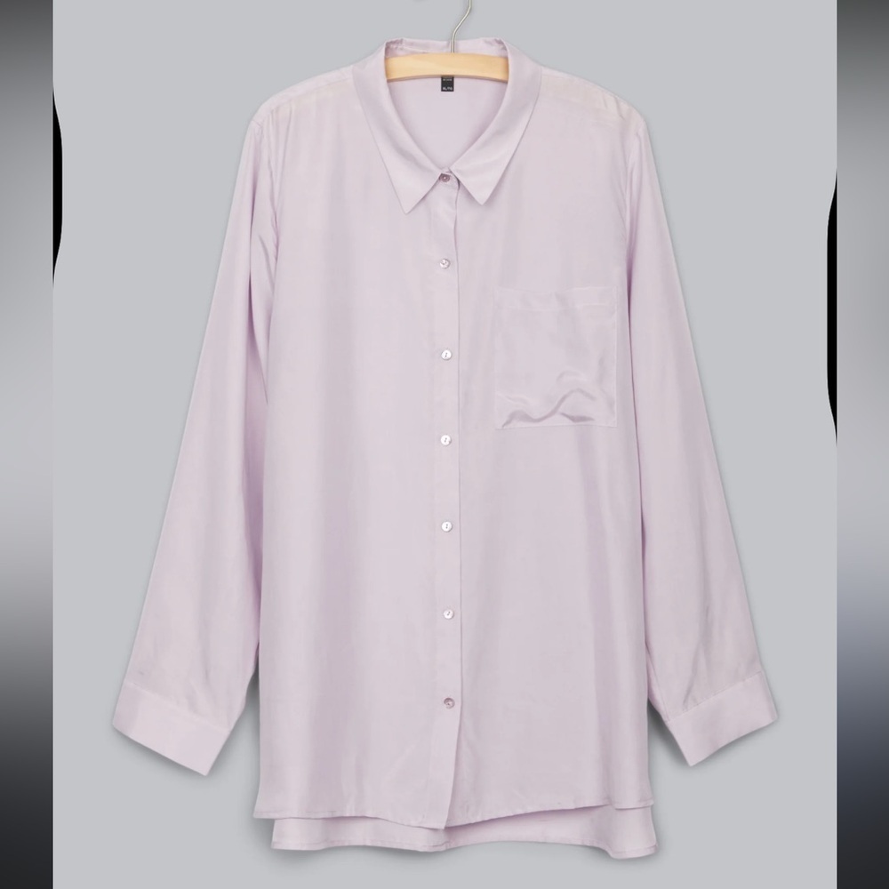 Eileen Fisher Malow Washed Purple Silk Habutai Classic Collar Shirt Size Large